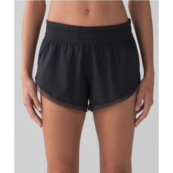 Lululemon Black Anew Running Shorts Womens Sz 4 Elastic Waist Mesh Trim Mid Rise - Picture 2 of 8